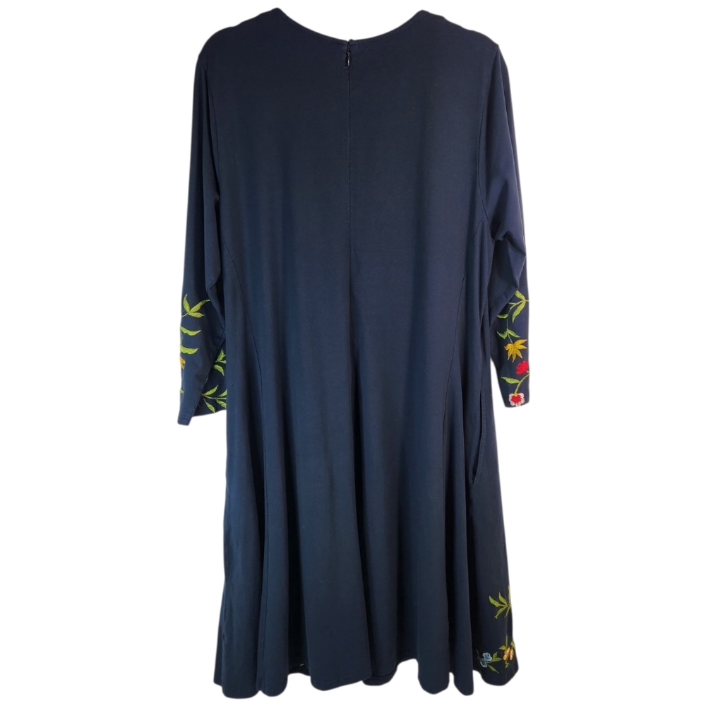 eshakti Navy Floral-Embroidered A-Line Dress - Picture 4 of 4
